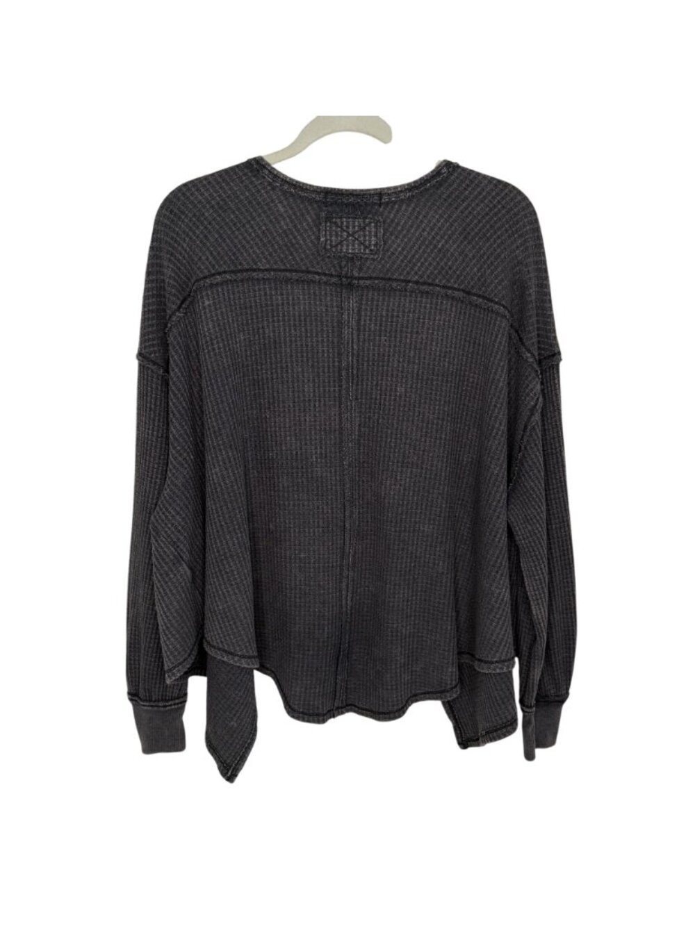 We The Free Charcoal Waffle Knit Oversized V-Neck Top, S - Picture 2 of 7